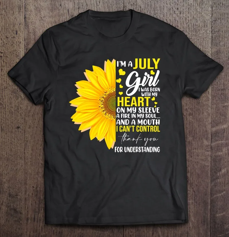 

Im July Girl подходящая девушка с подсолнухом родрежденная на фото Мужская футболка одежда мужские футболки на заказ летние футболки размера