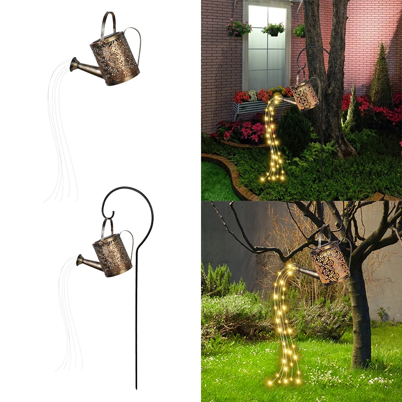 

LED Solar Shower Watering Can String Lamp Garden Art Metal Iron Waterproof Art Water Sprinkle Kettle Light Landscape Decoration