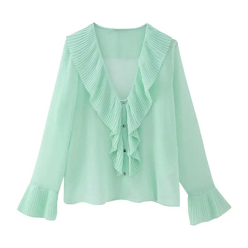 

Женская шифоновая Свободная рубашка с длинным рукавом и V-образным вырезом