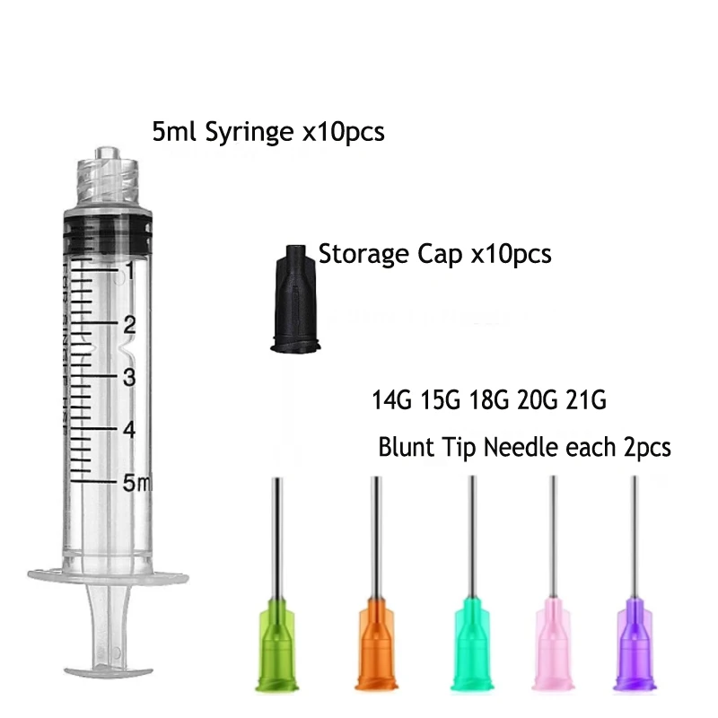 

Набор шприцов 30 шт., 5 мл, 1.5 дюйма, 14G-27G, тупой наконечник