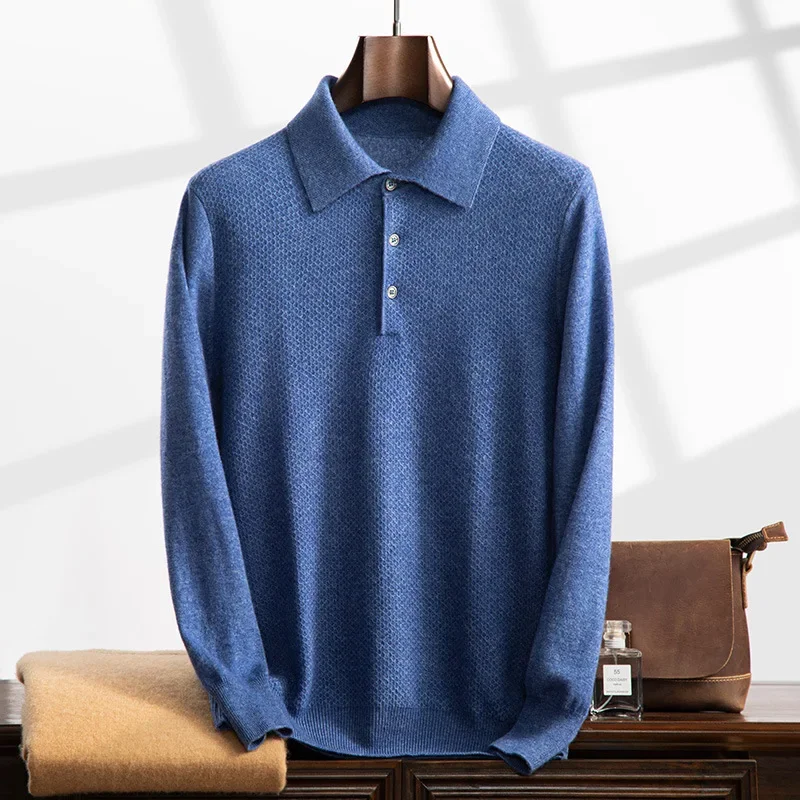 Осень/зима роскошный мужской вязаный топ с воротником-поло мягкий приятный для