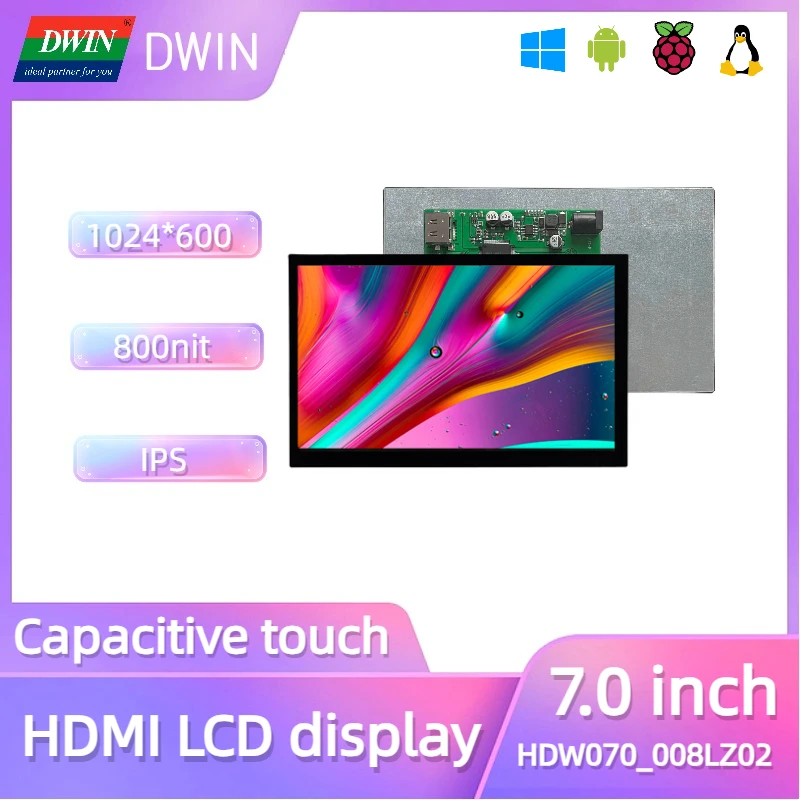 

7-дюймовый IPS Full View Driver Free 600nit TFT LCM Windows Raspberry Linux Android BB Черный Банан Pi ЖК-дисплей монитор