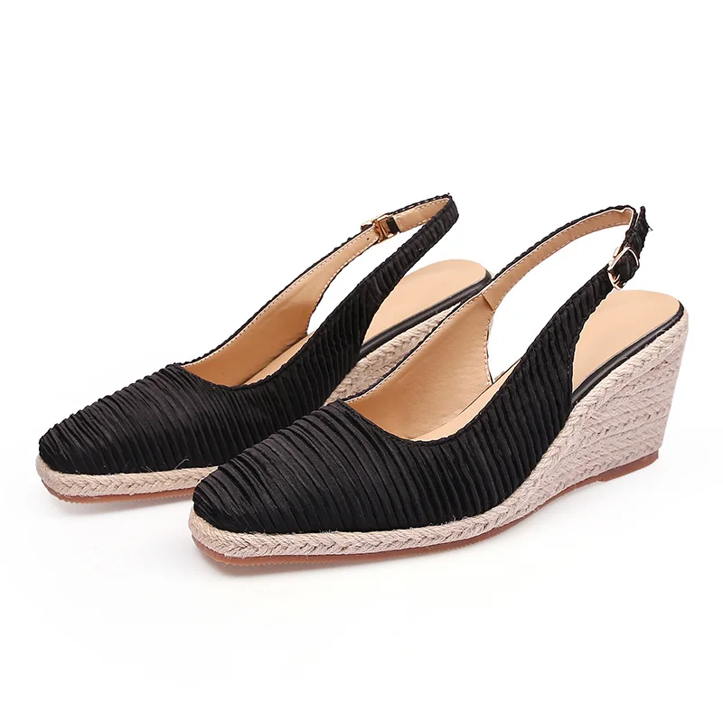 

2022 Fashin High Heels Women Summer Shoes Brand Ladies Pumps Wedges Shoes Plus Size 42 Black Green Wedge Heel 8cm A4606