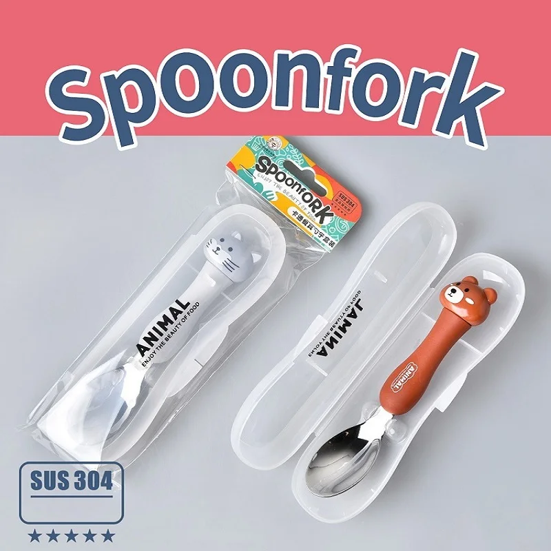 

Cartoon animal 304 stainless steel children's tableware set student fork and spoon two-piece creative children's spoon tableware