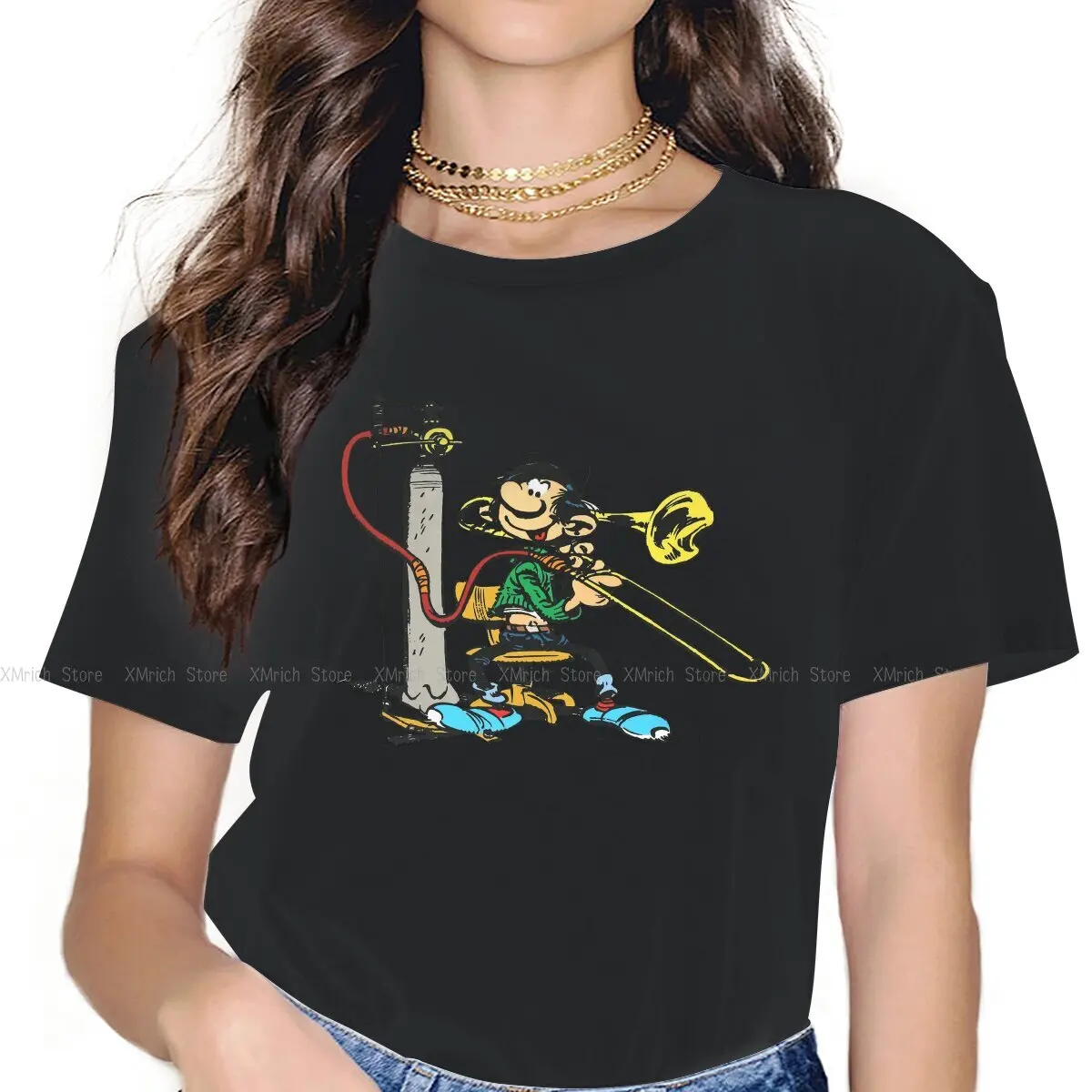 

Le Neuvième Art Women T Shirts Gaston Lagaffe Comics Creative Tee Shirt Short Sleeve Crew Neck T-Shirt Pure Cotton Printing
