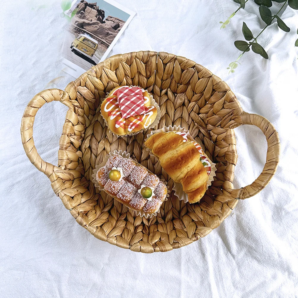 

Small Bread Tray Woven Snacks Basket Sundries Storage Fruit Serving Desktop Holder Organizer Trays Decor
