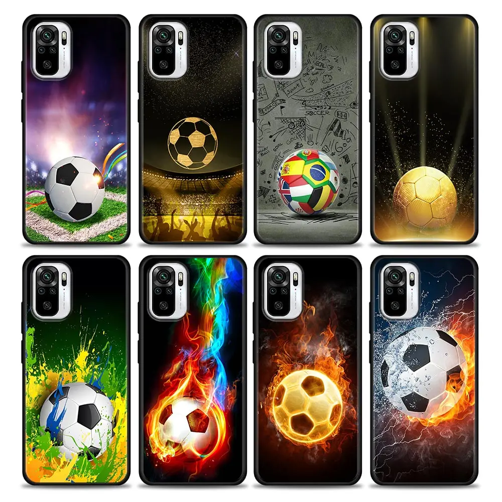 

Soccer Ball Fire Un rayo Balls Phone Case For Xiaomi Redmi Note 9 9T 10 11 s 11E 8 7 Poco M3 M4 Pro 5G Black Cover Football Case