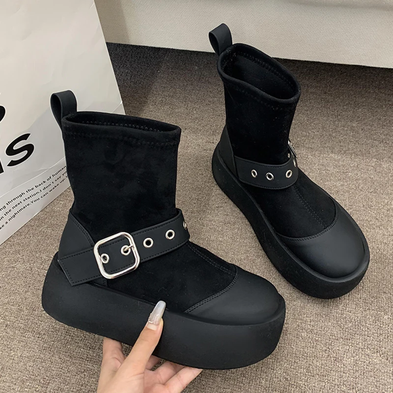 Женские ботильоны на платформе без каблука зимняя новая обувь 2025 трендовые