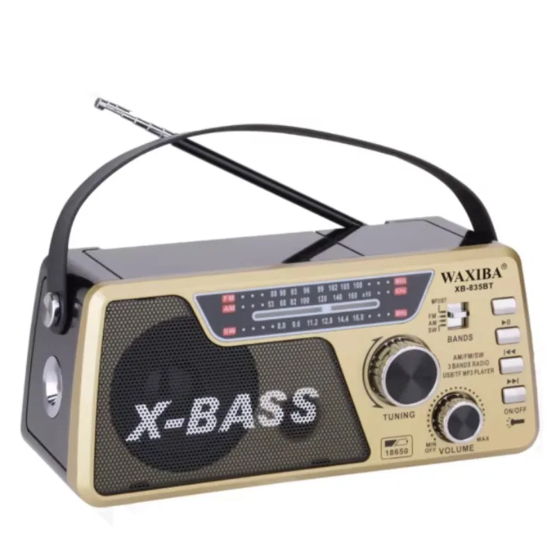 Фото Фонарь-лампа Xb-835Bt Waxiba, недорогой, со съемным литий-ионным аккумулятором, USB, TF, FM, SW, MW радио, с поддержкой USB и TF. №1