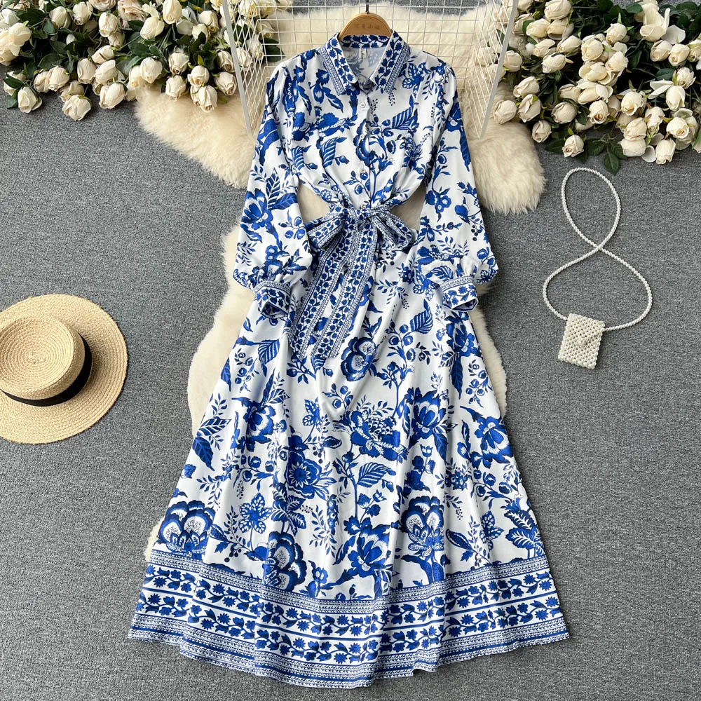 

Платье женское длинное до колена, с рукавом-фонариком