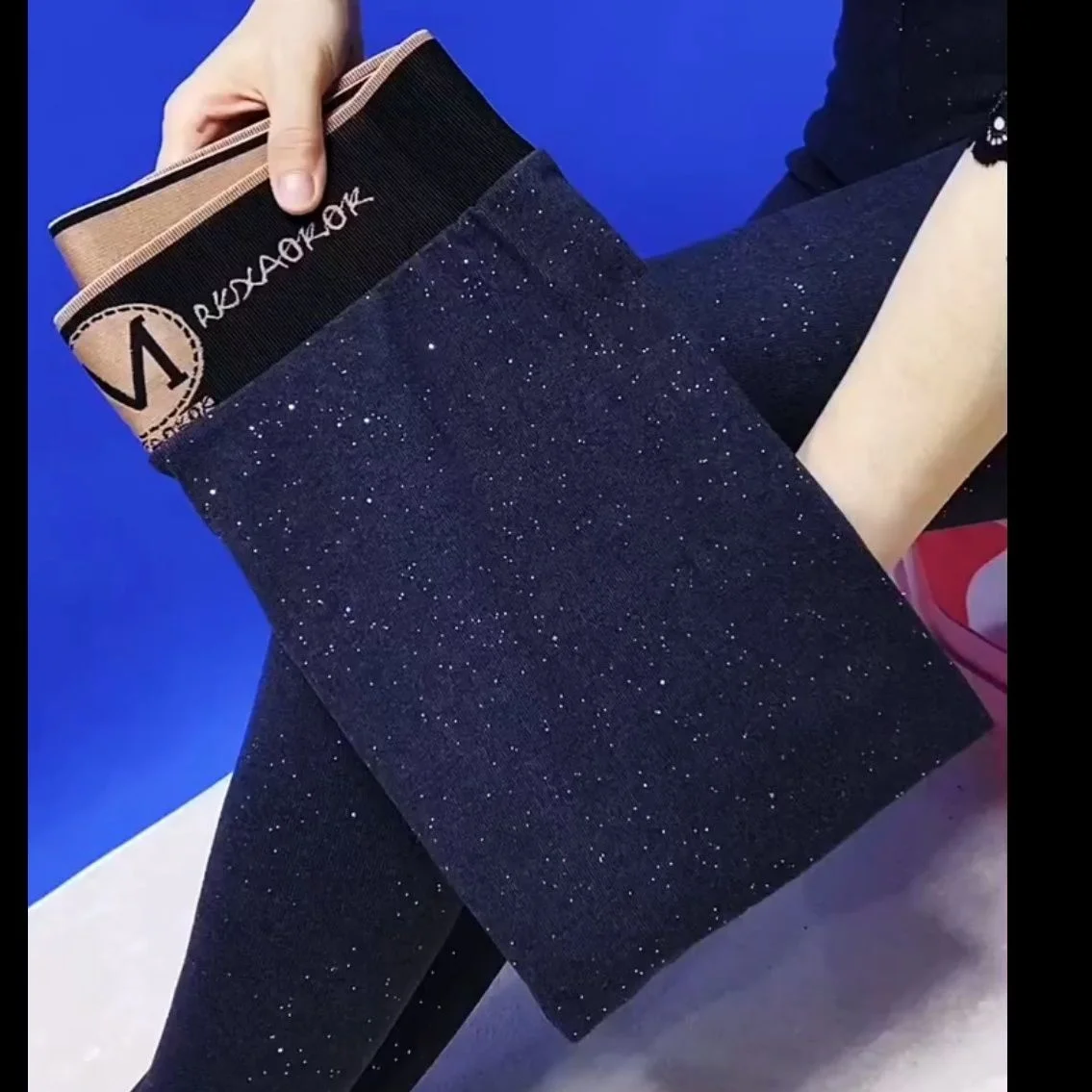 Spring Autumn Thin Sequin Black Party Club Pants Women Sequin High Elastic Skinny Trousers Leggings