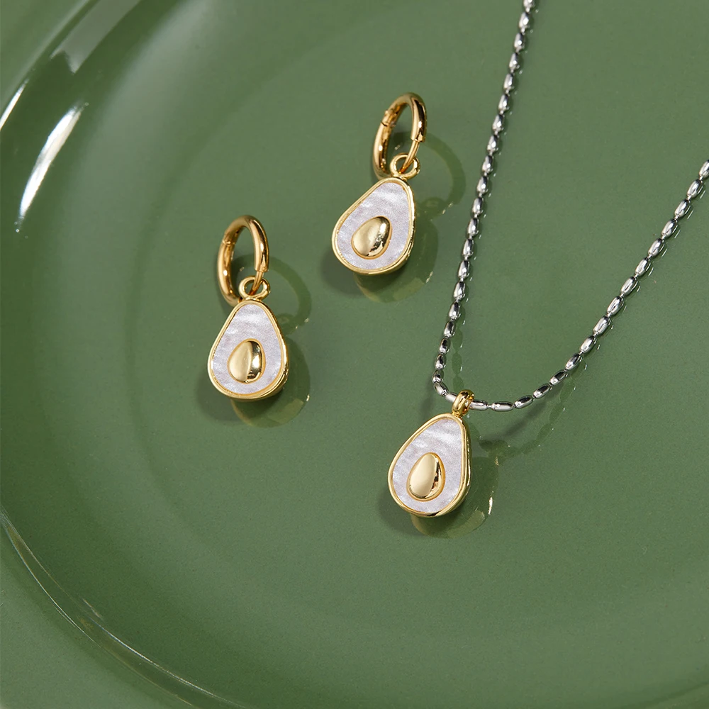 

2022 Stainless Steel Fruit Avocado Necklace Set Women's Party Jewelry Avocado Earring Set