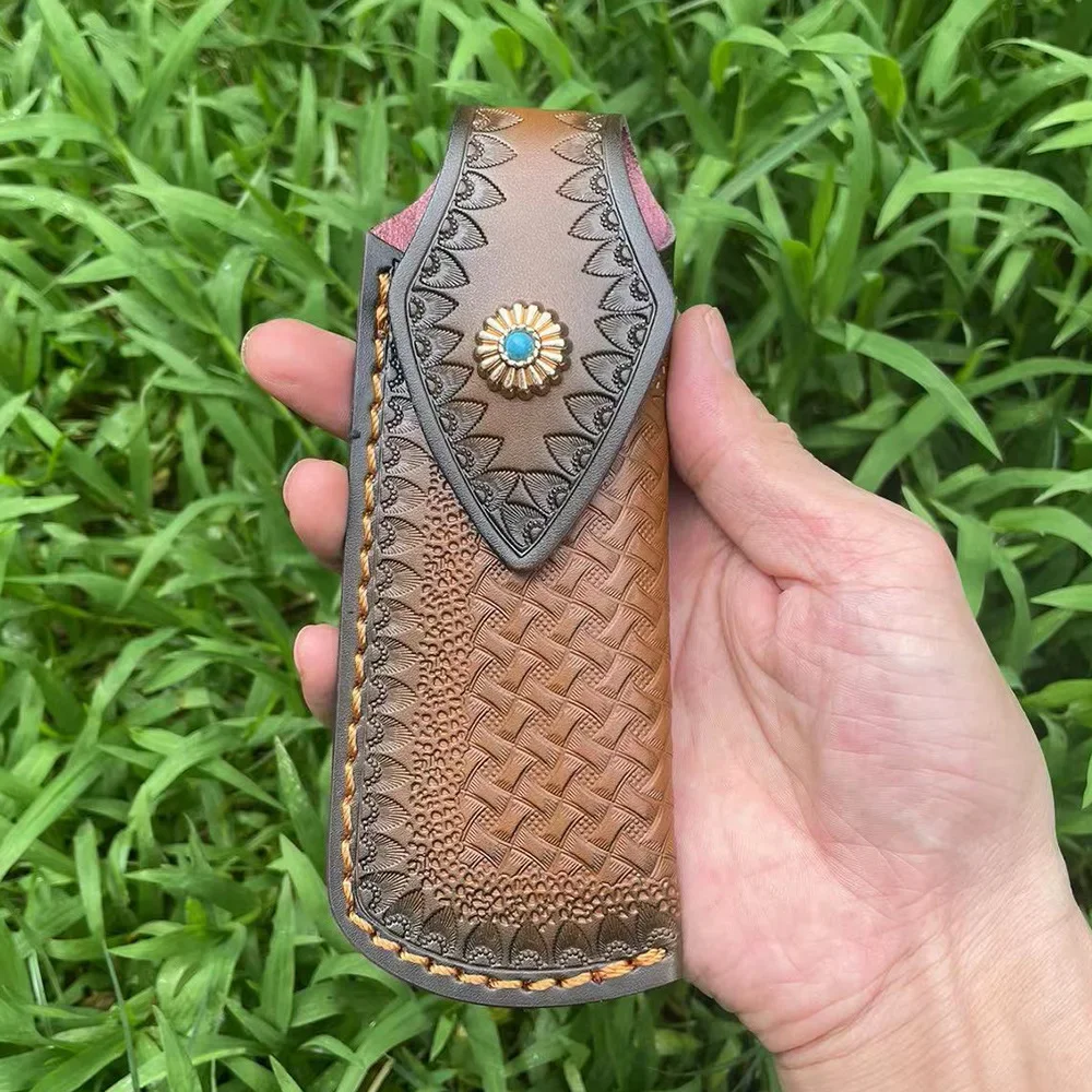 Очень большой чехол для складного ножа из воловьей кожи резной нож кожаный