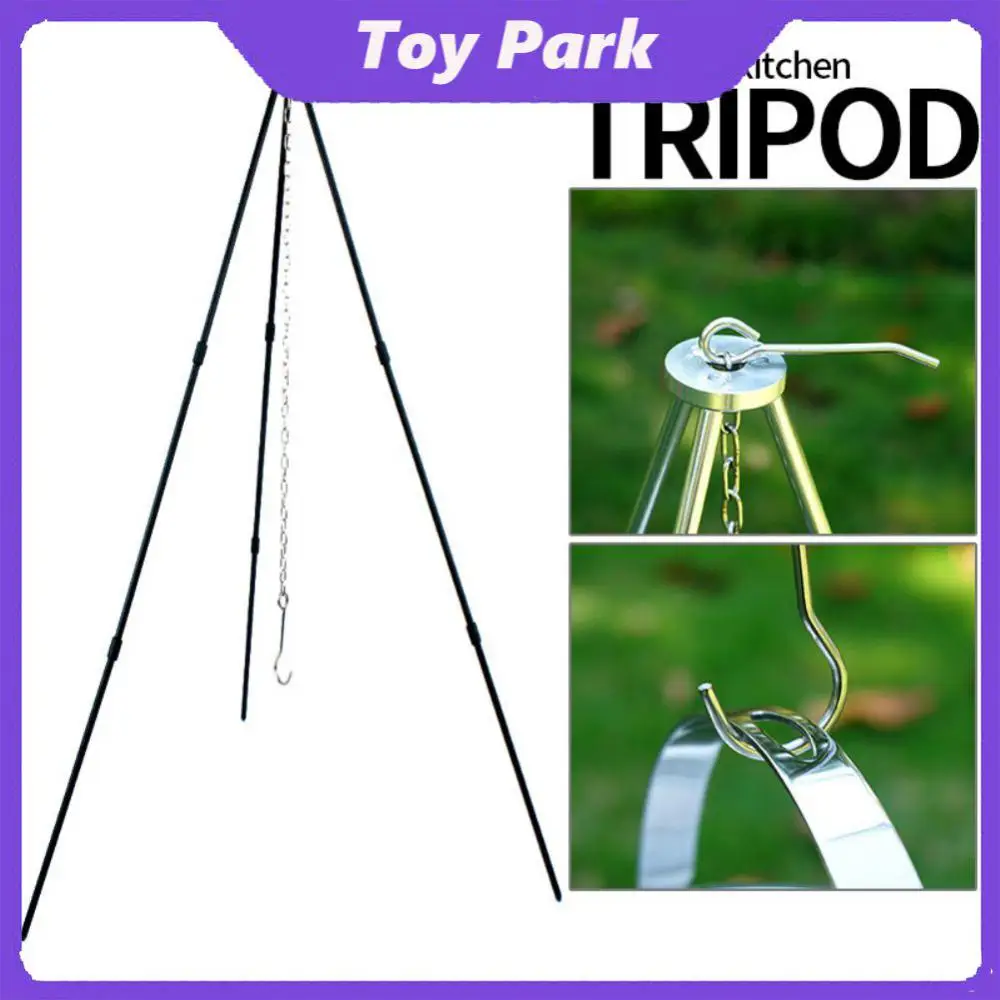 

Portable 3-section Pot Bracket Light Campfire Tripod Folding Telescopic Camping Grill Outdoor Holder Adjust Height Hard Alumina