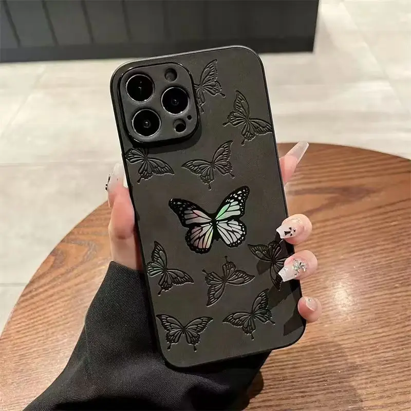 

Luxury Shockproof PU Leather Cortex Butterfly Phone Case For iPhone 11 12 13 14 Pro Max XS X XR 7 8 Plus Laser Bumper Case Cover