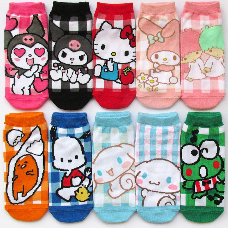 

Хлопковые носки Kawaii Melody Kuromi, носки-лодочки Kt Sox из мультфильма аниме Cinnamoroll Pompompurin, плюшевые носки для взрослых, детские праздничные подарки