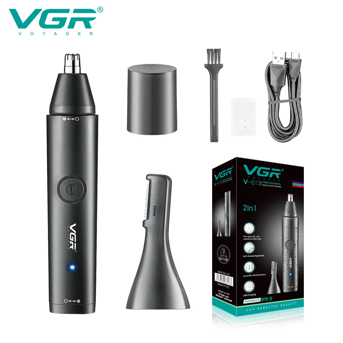 

VGR Nose Trimmer Portable Trimmer Waterproof Nose Cutting Machine Professional Rechargeable Electric Hair Trimmer for Men V-613