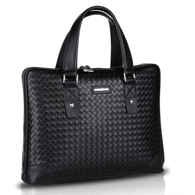 2023 New Luxury Weave Cow Genuine Leather Business Men's Briefcase Male Shoulder Bag Men Messenger Laptop Computer Designer Bag