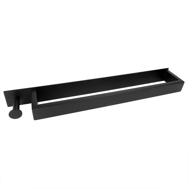 

Black Wall Mounted Towel Holder - Self Adhesive Towel Rail Stainless Steel Towel Rack With Hooks For Bathroom Kitchen