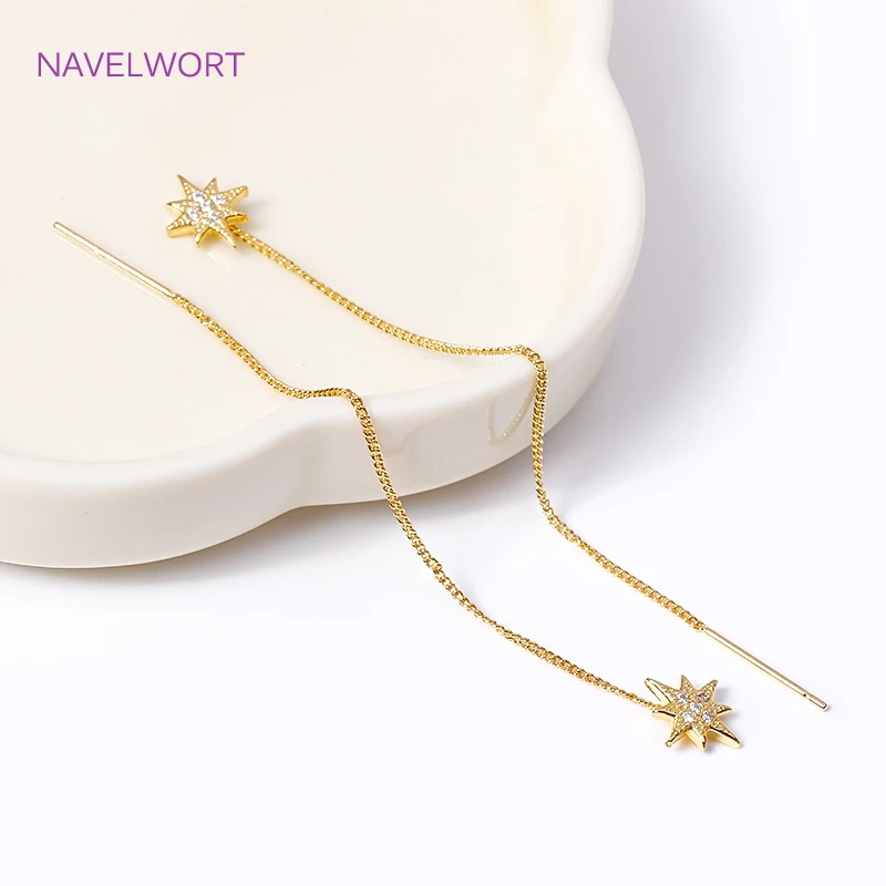 

18K Real Gold Plated Shiny Star Ear Thread Earrings Trendy Long Tassel Chain Ear Wire For Women Jewelry Accessories Wholesale