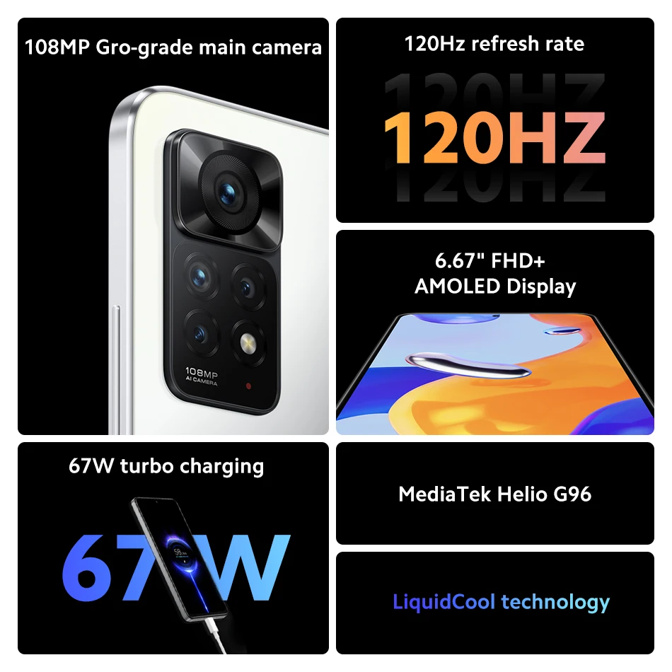 Global Version Xiaomi Redmi Note 11 Pro Smartphone 108MP Main Camera Helio G96 NFC 6.67