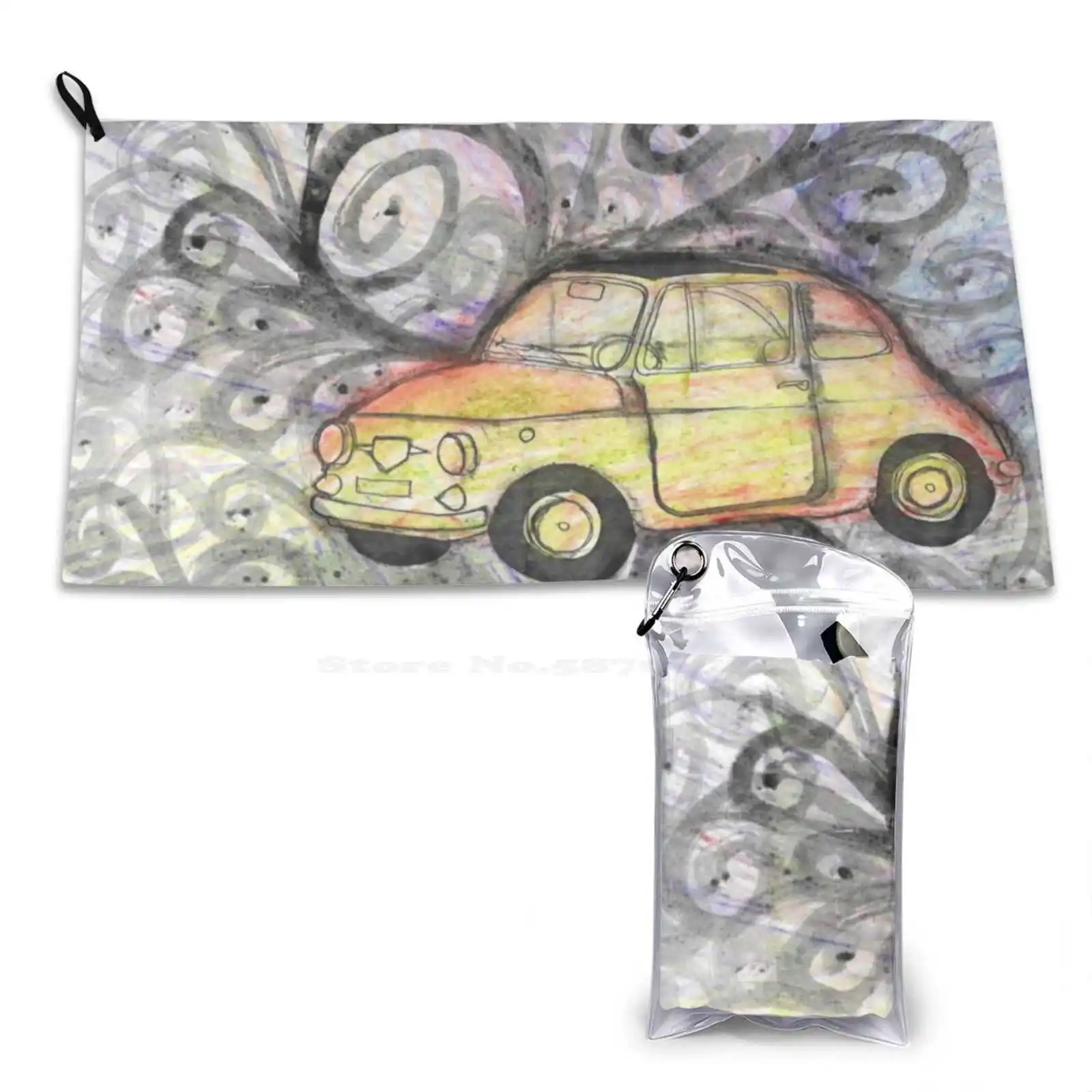 500-2 Мягкое полотенце с 3D-принтом Classicar Fiat500 Historicar Vintagecar Абстрактная текстура