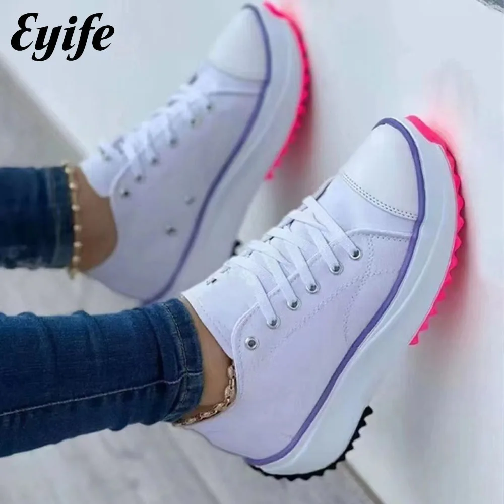 

Spring Women's Sneakers 2022 New Fashion Pointed Toe Ladies Lace Up Casual Platform Shoes Outdoor Running Walking Canvas Shoes