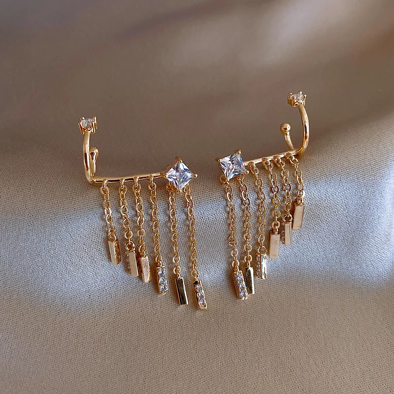 

New Unusual Ear Clip and Stud One Piece Tassel Dangle Earring Fashion Korean Women Jewelry Luxury PARTY SEXY Accessories Earring