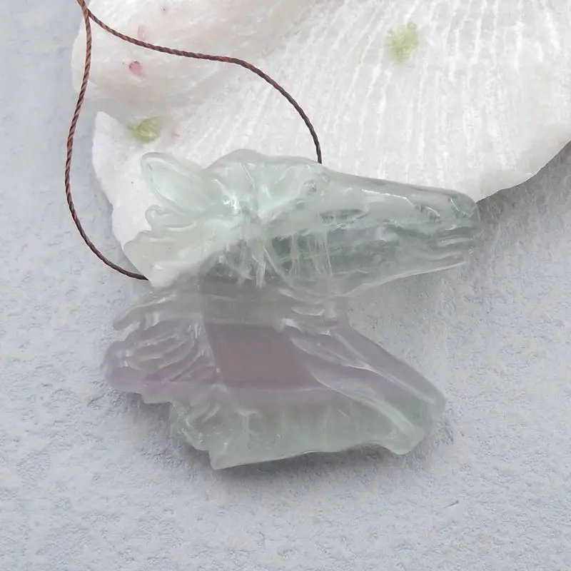 Hot Sale Natural Stone Flourite Carved Horse Head Necklace Pendant 43x39x9mm 34g Fashion Jewelry For Man Accessory | Украшения и