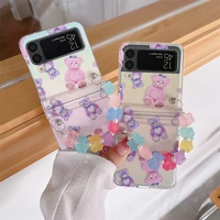 cartoon purple bears chains phone case for samsung galaxy z flip 3 z flip 4 hard pc back cover for zflip3 zflip4 case shell