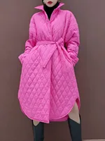 2022 Fashion Loose Belt Coat Parkas Women Winter Autumn New Single Breasted Warm Turndown Collar Chic Cotton Female Jacket