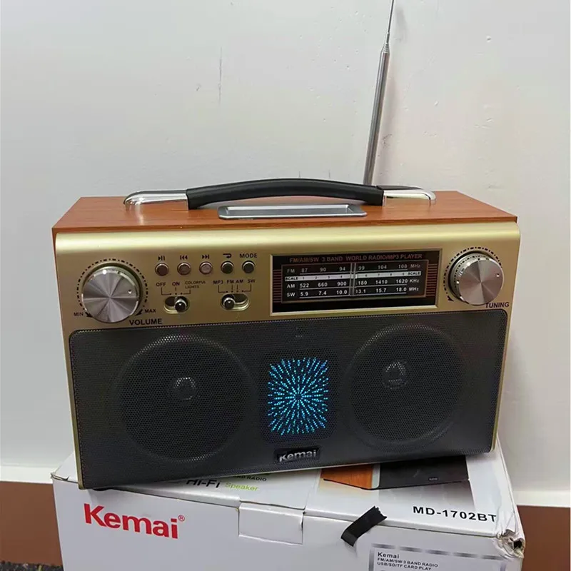 

Retro Wireless Bluetooth Speaker High Quality Wood Radio Portable Tri-band FM Radio Subwoofer Home Stereo Surround Sound Box TF