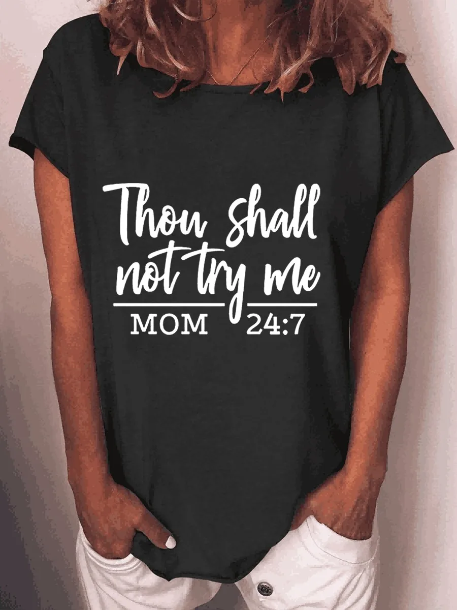 

Thow Shall Not Try Me Mom Women's Retro Vintage Cotton T-shirts Ladies Graphic Tees Tops
