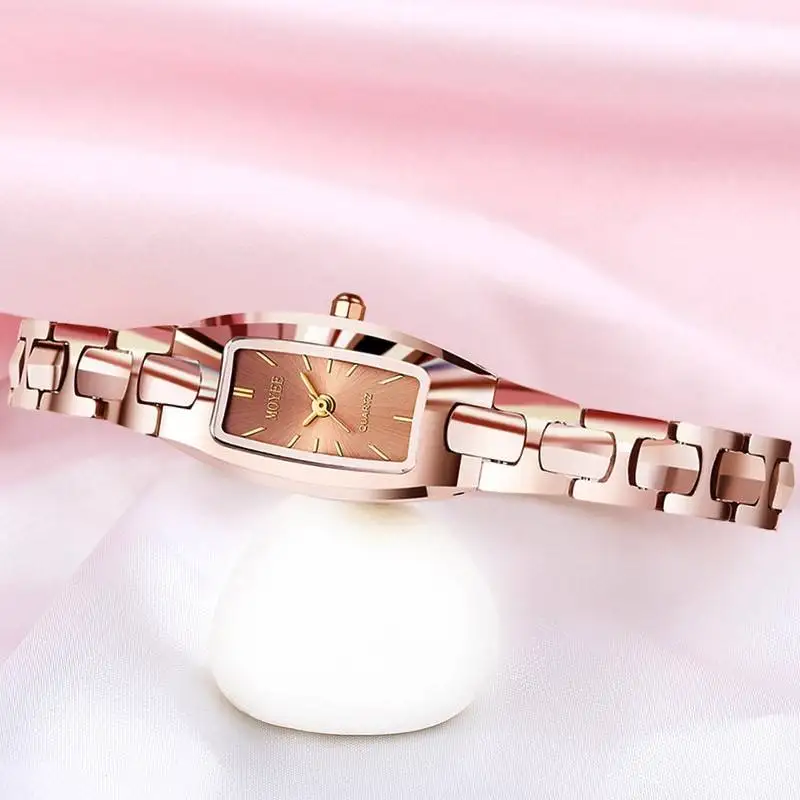 Часы женские кварцевые с простым прямоугольным и тонким ремешком нержавеющая