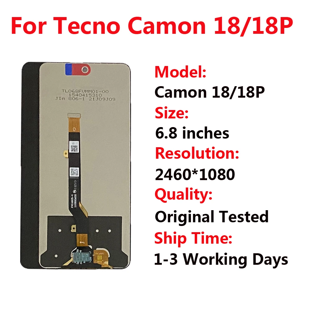 Полный ЖК-дисплей для Tecno Camon 18 P LCD 18 P CH7n CH7, ЖК-дисплей с сенсорным экраном в сборе для Tecno Camon 18 CH6 CH6n, запчасти для ЖК-дисплея
