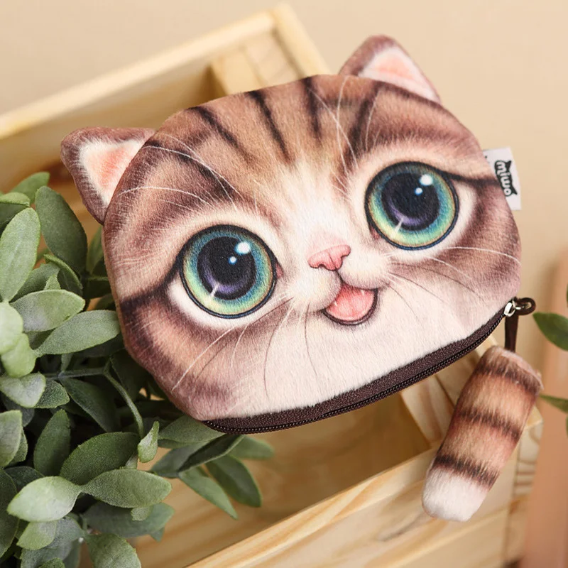 

1Pc Fashion Tide Cute Cat Coin Purse Animal Design Change Small Wallet with Zipper for Phone Pocket