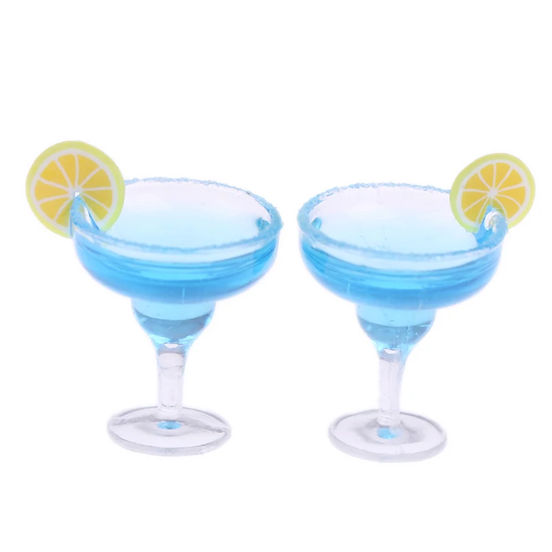 

2Pcs 1:12 Dollhouse miniature blue cocktail cup simulation drink glass model toy