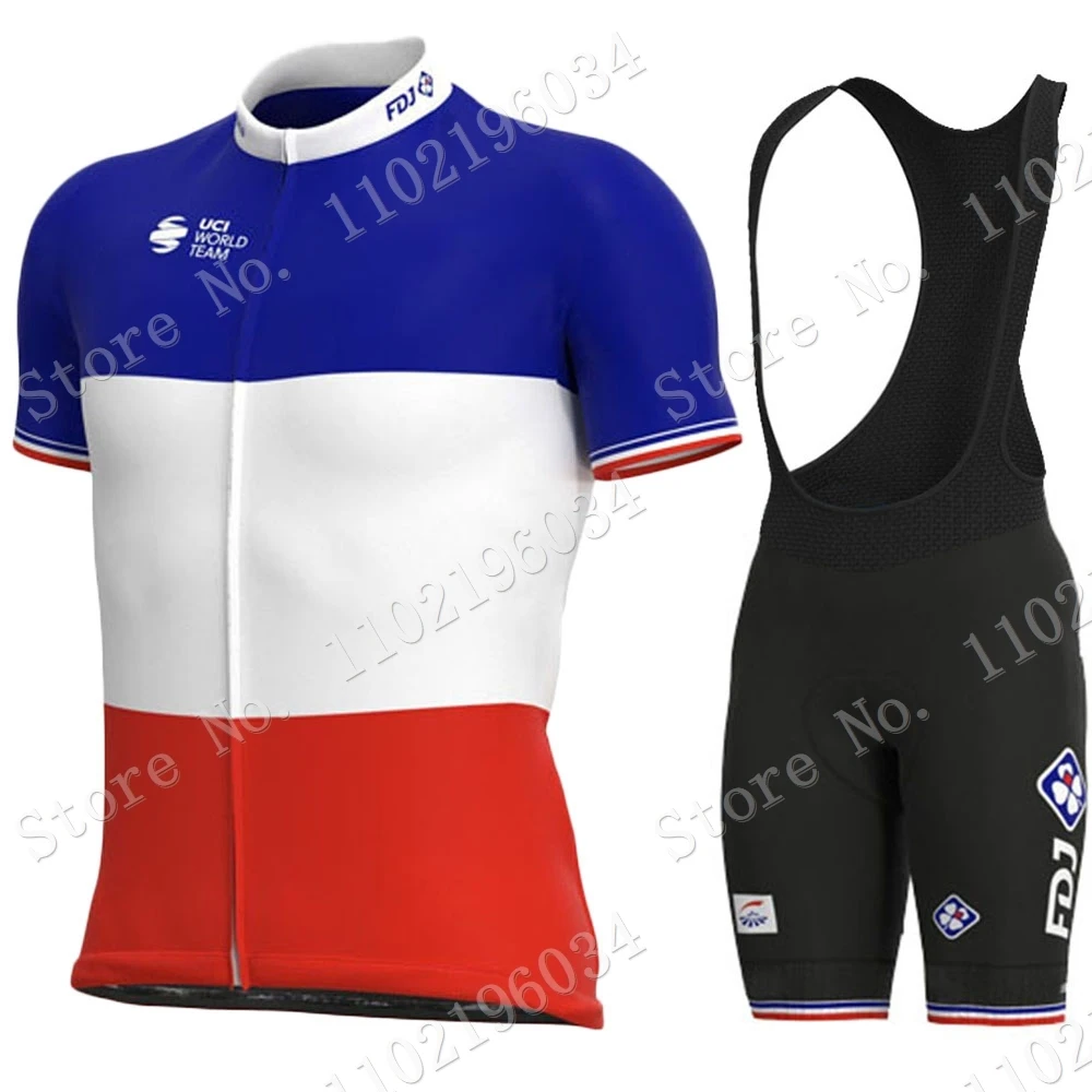 

Трикотажный комплект для велоспорта Maillot FDJ 2023, французский чемпион мира, одежда для велоспорта, костюм для гоночного и дорожного велосипеда, велосипедные шорты с нагрудником, одежда для горного велосипеда