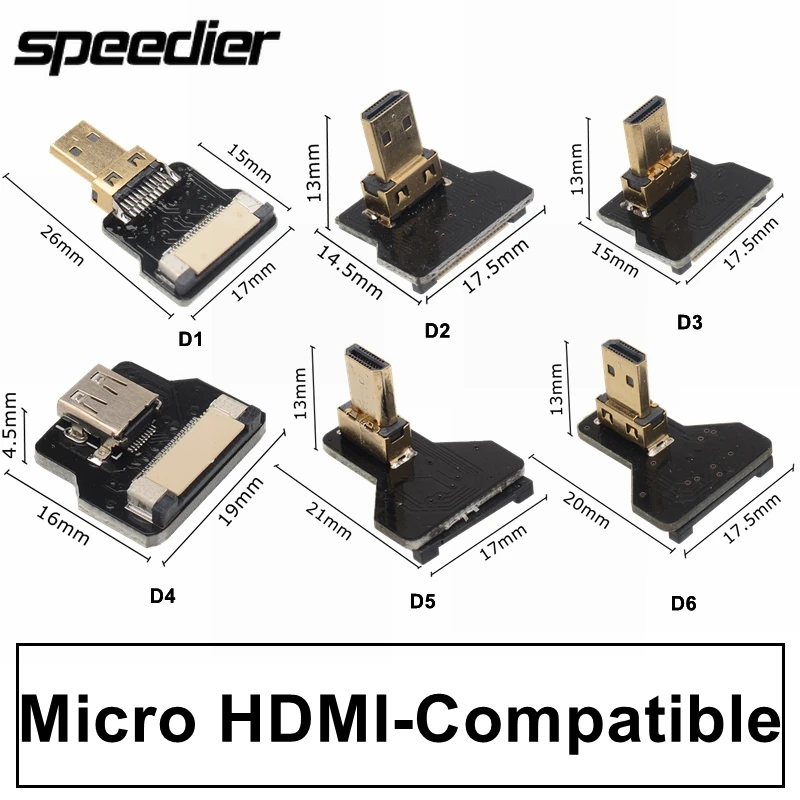 Ribbon Flat FPV HDMI-compatible Cable Micro HDMI to Mini HDMI 90 Degree Adapter 5cm-80cm FPC Pitch 20pin Plug Connector