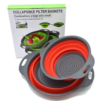 2pcs set kitchen tools foldable silicone colander fruit and vegetable washing basket filter drainer packing box net