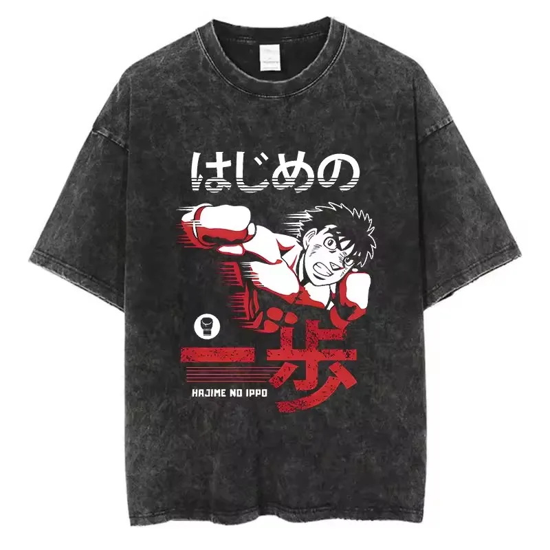 High Quality Cotton Washed T-Shirt Anime Hajime No Ippo Kamogawa Boxing Gym Loose T Shirts Men Women Y2K Hip Hop Summer Top Tee