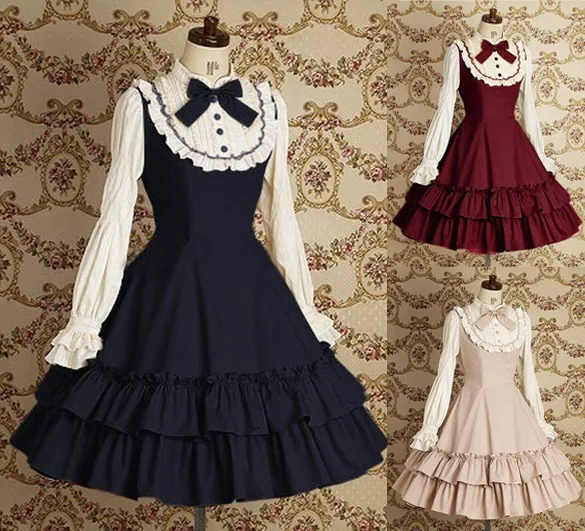 

Sweet Lolita Dress Women's Classic Long Sleeve Vintage Dress with Ruffles