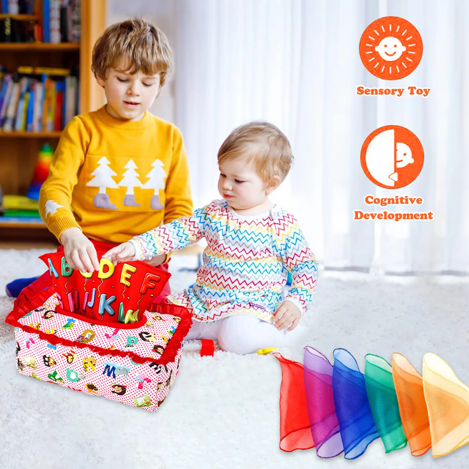 

Pull Along Baby Tissue Box Toy Colorful Scarves Montessori Toys For Babies 6-12 Months Educational Pull Tissues Activities Gift