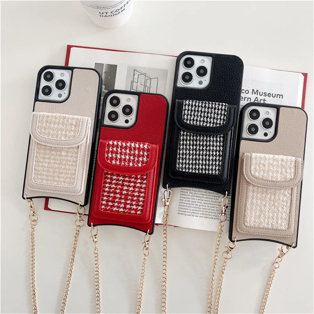 

Litchi pattern diagonal cross card bag mobile phone protective case is suitable for Apple 14 iphone13/12/11 new fashion shell