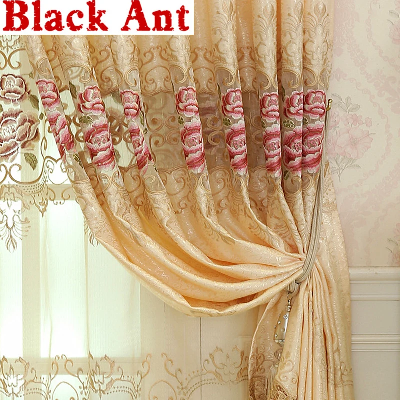 

Роскошные занавески в гостиную с вышивкой бежевого пиона, занавески для спальни, оконные шторы с полузатенением на заказ