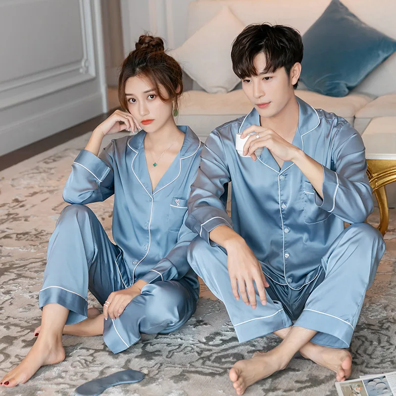 High-end Silk Pajamas for Men Long-Sleeve Satin Pajama Set Korean Pajamas Sleepwear