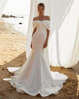 elegant mermaid stain wedding dress for women off the shoulder sweep train bridal gowns custom made robe de mari%c3%a9e 2022