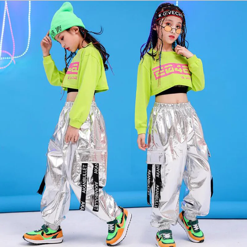 

2022 Hip hop boys' wear, green sweaters, shorts, informal girls' pants, jazz wear, ballroom wear