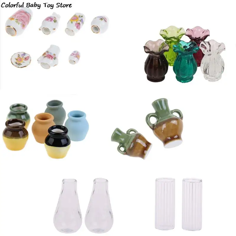 

1:12 миниатюрная керамическая Цветочная ваза для кукольного домика, стеклянная искусственная керамическая декоративная ваза, аксессуары для кукольного домика, игрушка