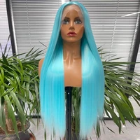 synthetic lace front wigs for women blue color long straight silky hair natural hairline high temperature fiber dailycosplay